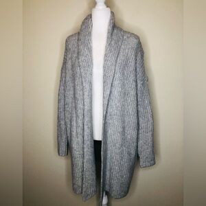J. Crew Open Front Cardigan Midi Shawl Ribbed Wool Blend Gray Loose Boxy Fit XXS